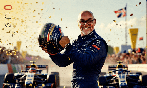 360 Video — man transformed into race car driver animated scene