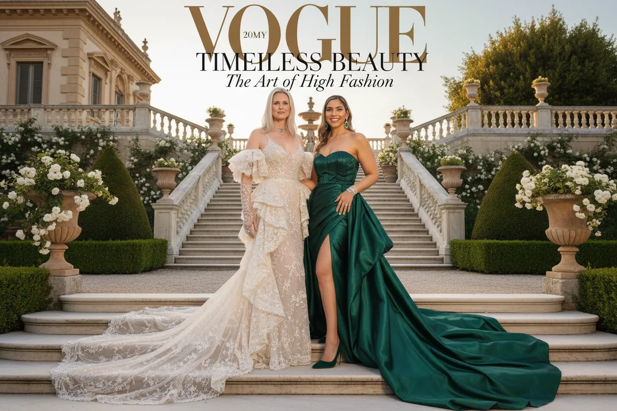 Same two guests transformed into a Vogue magazine cover